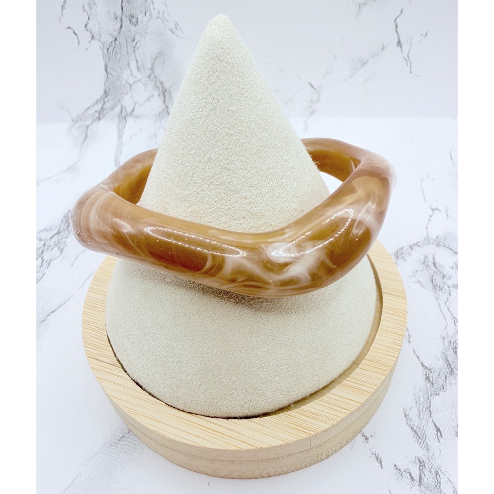 Marbled Caramel Blush Lucite Open Cuff Bracelet Chunky Sculptural